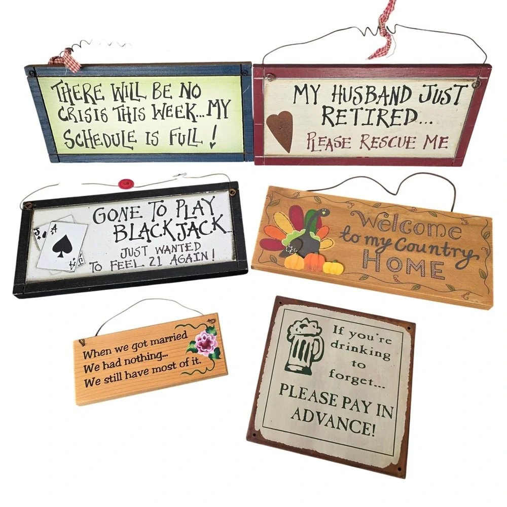 Assorted Hanging Wall‎ Sign Decor Lot Rustic Farmhouse Style Set